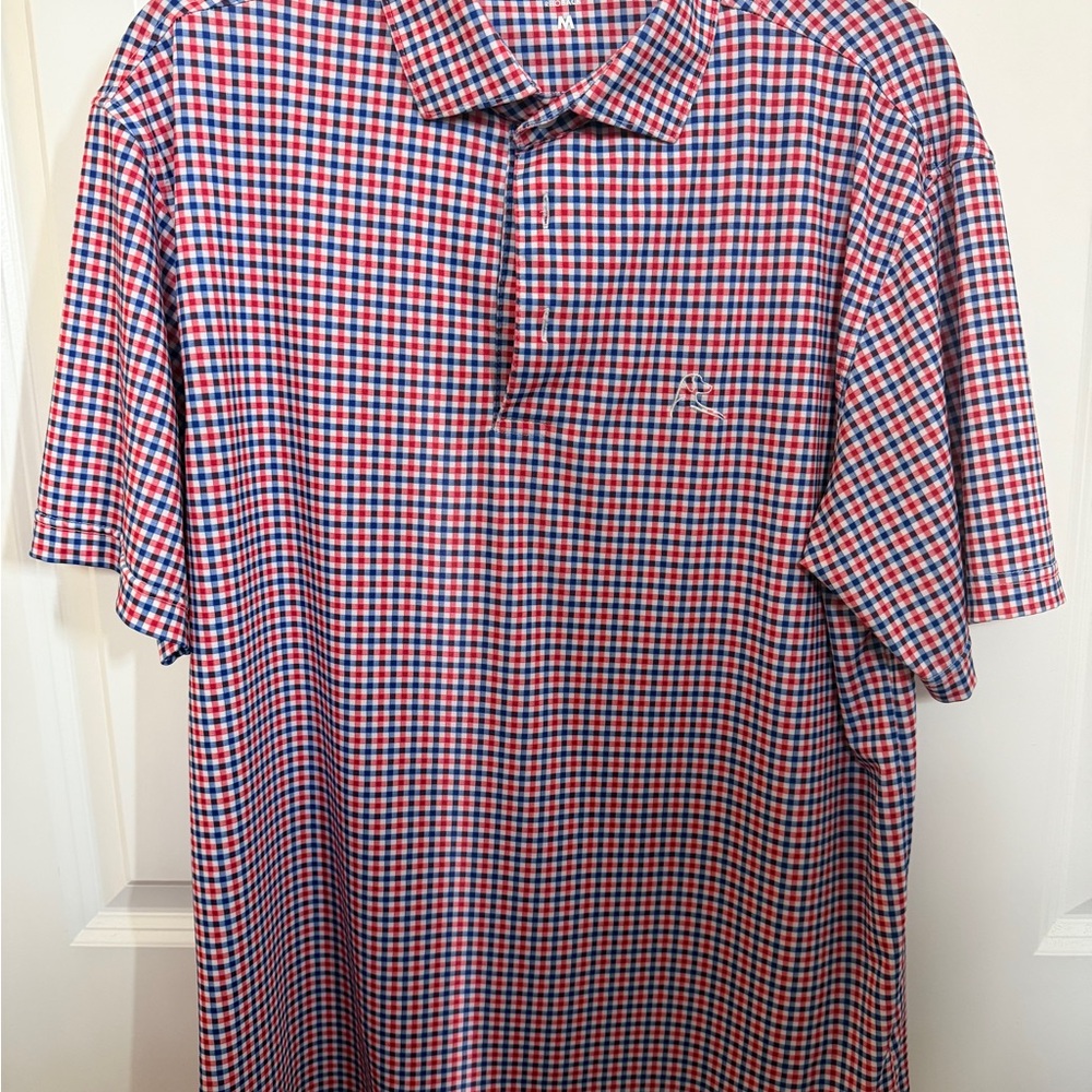 Rhoback Red and Blue Check Polo Shirt American Patriotic Shirt - size Medium